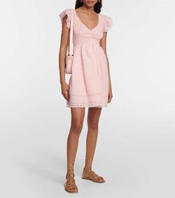 Style 1-1064960704-2901 LoveShackFancy Pink Size 8 Sleeves V Neck Mini Cocktail Dress on Queenly
