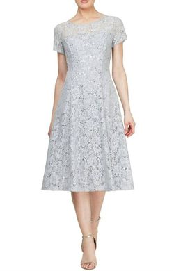 Style 1-1115787795-1901 SLNY Silver Size 6 Black Tie Tea Length Sleeves Cocktail Dress on Queenly