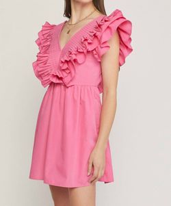 Style 1-132755690-2791 entro Pink Size 12 V Neck Mini Casual Cocktail Dress on Queenly
