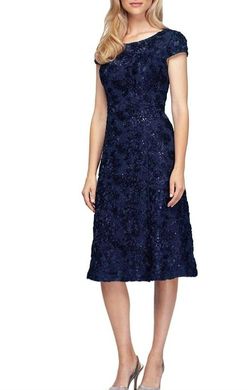 Style 1-1364253215-238 Alex Evenings Blue Size 12 Navy Sorority Sleeves Cocktail Dress on Queenly