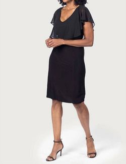 Style 1-1446447217-3011 LAST TANGO Black Size 8 Polyester Ruffles High Neck Spandex Pockets Cocktail Dress on Queenly