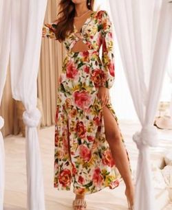 Style 1-2999820908-2791 ENDLESS BLU. Multicolor Size 12 Print Free Shipping Ivory Floral Side slit Dress on Queenly