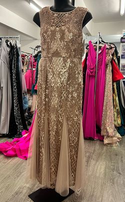 Style 811789969 Alex Evenings Rose Gold Size 12 Tall Height Sequined Straight Dress on Queenly