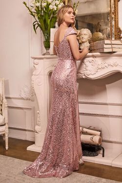 Style CH171 Cinderella Divine Pink Size 16 Sequined Sleeves Side slit Dress on Queenly