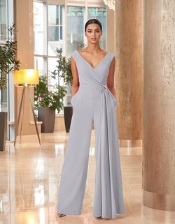 Style 1063 Daymor Gray Size 12 Grey Prom Plus Size Floor Length Jumpsuit Dress on Queenly