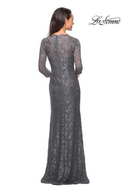 Style 26427 La Femme Blue Size 14 Sleeves Black Tie Straight Dress on Queenly