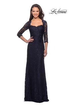 Style 26427 La Femme Blue Size 14 Sleeves Prom Military Straight Dress on Queenly