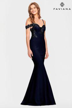 Style S10866 Faviana Blue Size 8 Navy Mermaid Dress on Queenly