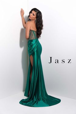 Style 7200 Jasz Couture Green Size 6 Black Tie Emerald Tall Height Side slit Dress on Queenly