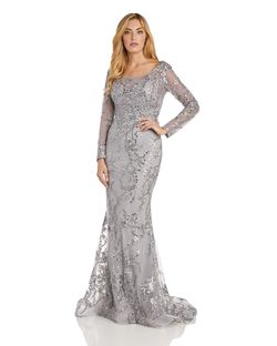 Style 16470 Morrell Maxie Gray Size 14 Floor Length Long Sleeve Grey Mermaid Dress on Queenly