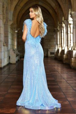 Style 38896 Ava Presley Blue Size 2 Black Tie Prom Side slit Dress on Queenly