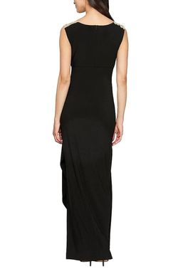 Style 1-3161970205-2168 Alex Evenings Black Size 8 Floor Length Floral Jersey Side slit Dress on Queenly