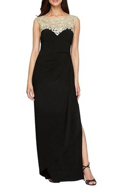 Style 1-3161970205-2168 Alex Evenings Black Size 8 Floor Length Floral Jersey Side slit Dress on Queenly