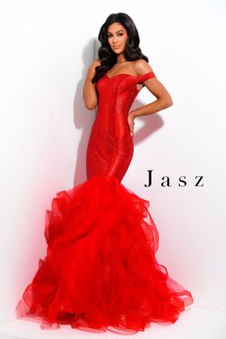 Style 7334 Jasz Couture Red Size 4 Floor Length 7334 Mermaid Dress on Queenly