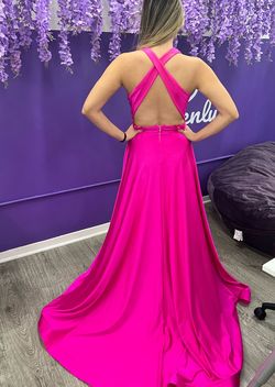 Jessica Angel Hot Pink Size 4 Plunge Tall Height Prom Side slit Dress on Queenly