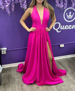 Jessica Angel Pink Size 4 Black Tie Plunge Prom Side slit Dress on Queenly