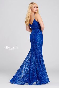 Style EW120024 Ellie Wilde Black Size 4 V Neck Floor Length Sequined Prom Mermaid Dress on Queenly