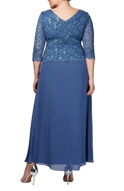 Style 1-3192649409-427 Alex Evenings Blue Size 14 Military Floor Length Straight Dress on Queenly