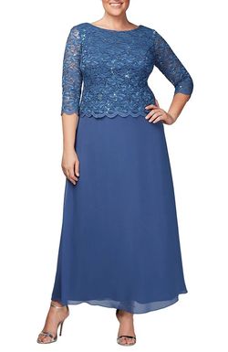 Style 1-3192649409-427 Alex Evenings Blue Size 14 Military Floor Length Straight Dress on Queenly