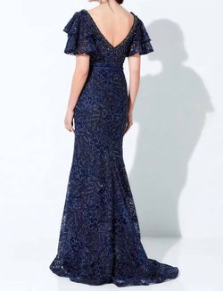 Style 1-3288452275-397 Ivonne D Blue Size 14 V Neck Floor Length Straight Dress on Queenly