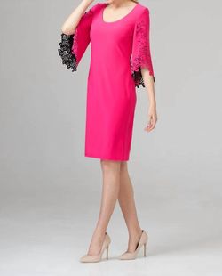 Style 1-334795124-1901 Joseph Ribkoff Pink Size 6 Bell Sleeves Pockets Spandex Cut Out Tall Height Cocktail Dress on Queenly