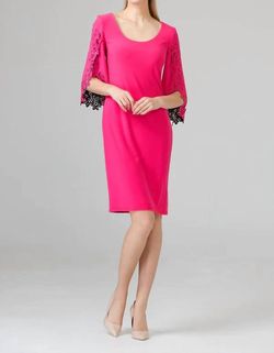 Style 1-334795124-1901 Joseph Ribkoff Pink Size 6 Bell Sleeves Pockets Spandex Cut Out Tall Height Cocktail Dress on Queenly