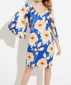 Style 1-3788477944-397 Joseph Ribkoff Multicolor Size 14 Floral Sleeves Pockets Polyester Cocktail Dress on Queenly
