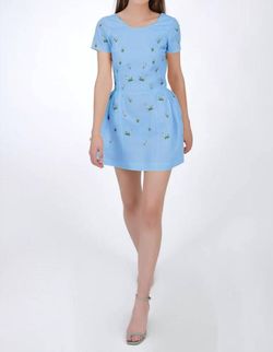 Style 1-3938738707-2696 Fanm Mon Blue Size 12 Floral Sleeves Pockets Cocktail Dress on Queenly