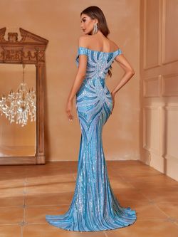 Style FSWD2432 Faeriesty Blue Size 8 Polyester Military Sequined Mermaid Dress on Queenly