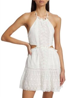 Style 1-4068604396-3855 LoveShackFancy White Size 0 Summer Halter Tall Height Cocktail Dress on Queenly