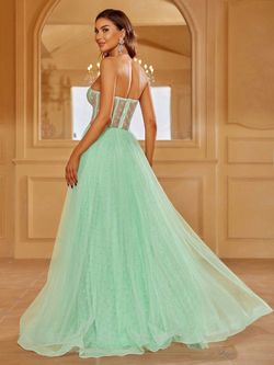 Style FSWD1190 Faeriesty Light Green Size 0 Black Tie Floor Length Polyester Straight Dress on Queenly