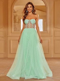 Style FSWD1190 Faeriesty Light Green Size 0 Black Tie Floor Length Polyester Straight Dress on Queenly