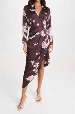 Style 1-4182378734-3236 young fabulous & broke Brown Size 4 Pattern Long Sleeve Free Shipping Side slit Dress on Queenly