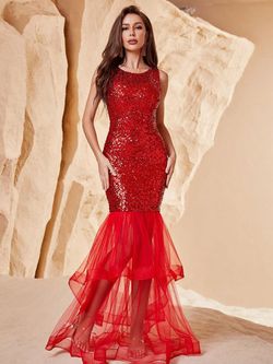Style FSWD0836 Faeriesty Red Size 4 Military Floor Length Tall Height Mermaid Dress on Queenly
