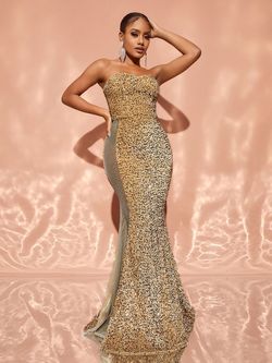 Style FSWD1930 Faeriesty Gold Size 8 Polyester Jewelled Mermaid Dress on Queenly