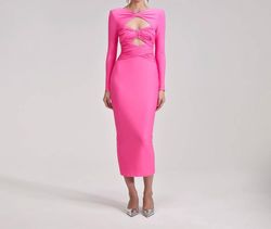 Style 1-756002964-1901 self-portrait Pink Size 6 Polyester Jersey Sleeves Black Tie Straight Dress on Queenly