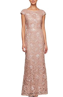 Style 1-80328588-1901 Alex Evenings Pink Size 6 Military Sequined Straight Dress on Queenly