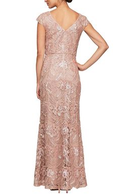 Style 1-80328588-397 Alex Evenings Pink Size 14 Cap Sleeve Rose Gold Floor Length Sleeves Straight Dress on Queenly