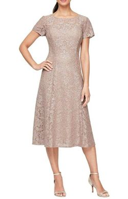 Style 1-808813733-238 SLNY Nude Size 12 Free Shipping Tall Height 1-808813733-238 Tea Length Straight Cocktail Dress on Queenly