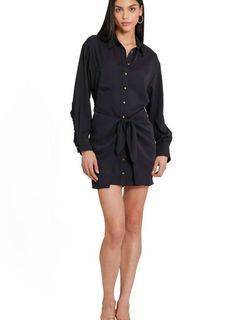 Style 1-919157036-2901 Amanda Uprichard Black Size 8 Belt Long Sleeve Mini Cocktail Dress on Queenly