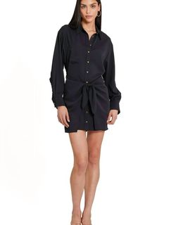Style 1-919157036-3855 Amanda Uprichard Black Size 0 Belt Long Sleeve Mini Cocktail Dress on Queenly