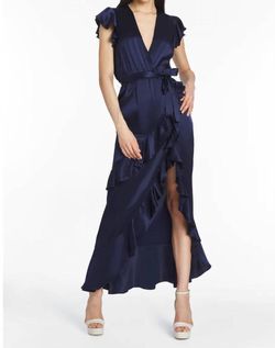 Style 1-932803168-3855 Amanda Uprichard Blue Size 0 V Neck Tall Height Black Tie Side slit Dress on Queenly