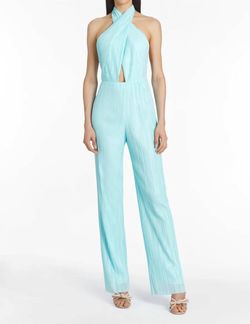 Style 1-3081299386-3236 Amanda Uprichard Blue Size 4 Halter Tall Height Jumpsuit Dress on Queenly