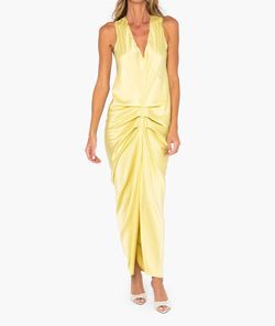 Style 1-3935840802-3236 JUST BEE QUEEN Yellow Size 4 Side Slit V Neck Silk Black Tie Floor Length Straight Dress on Queenly