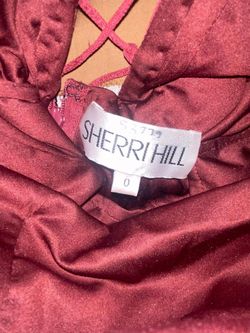Style 53779 Sherri Hill Red Size 0 Black Tie Strapless Floor Length Maroon Straight Dress on Queenly