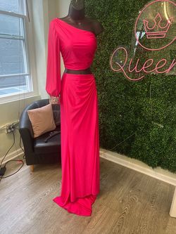 Style 54190 Sherri Hill Pink Size 0 Tall Height Jersey Pageant One Shoulder Prom Side slit Dress on Queenly