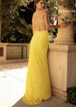 Style 3290 Primavera Yellow Size 0 Military Floor Length Straight Dress on Queenly