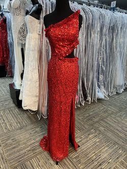 Style 3798 Primavera Red Size 2 Tall Height Floor Length Side slit Dress on Queenly