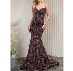 Style Rose Pink & Black Formal Sequined Strapless Sweetheart Neck Prom Mermaid Dress Pink Size 4 Mermaid Dress on Queenly