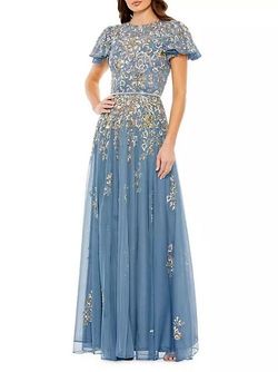 Mac Duggal Blue Size 20 Sequined Mini Sleeves Polyester A-line Dress on Queenly